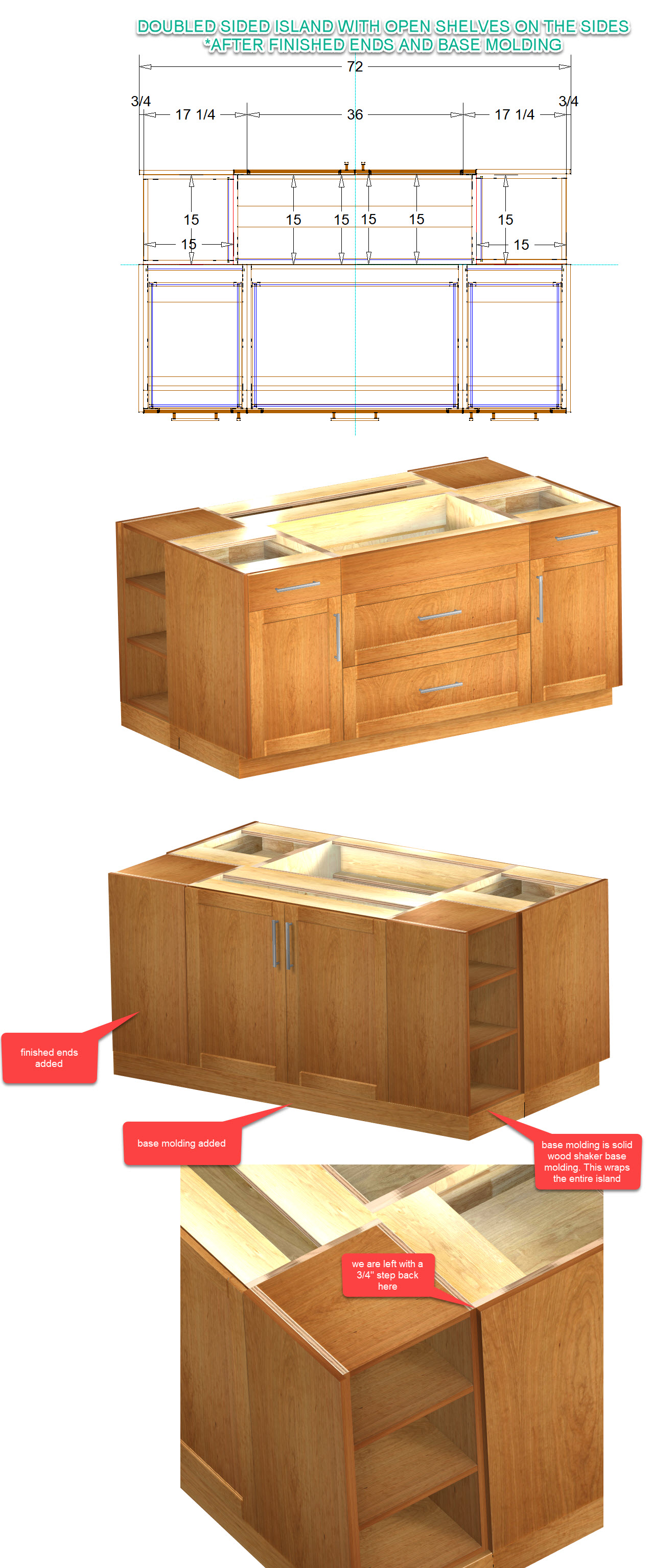 2 RTA CABINET TUTORIAL OF AN ISLAND WITH EXPOSED SHELVES ON THE SIDES