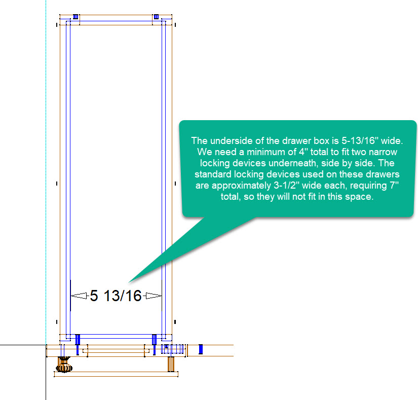 underside of the narrow drawer box dimension